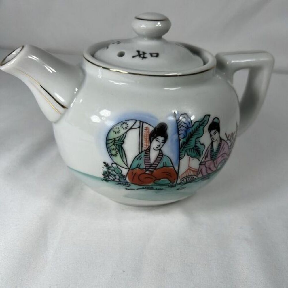 Antique Japanese Teapot with Domestic‎ Scene, Mark